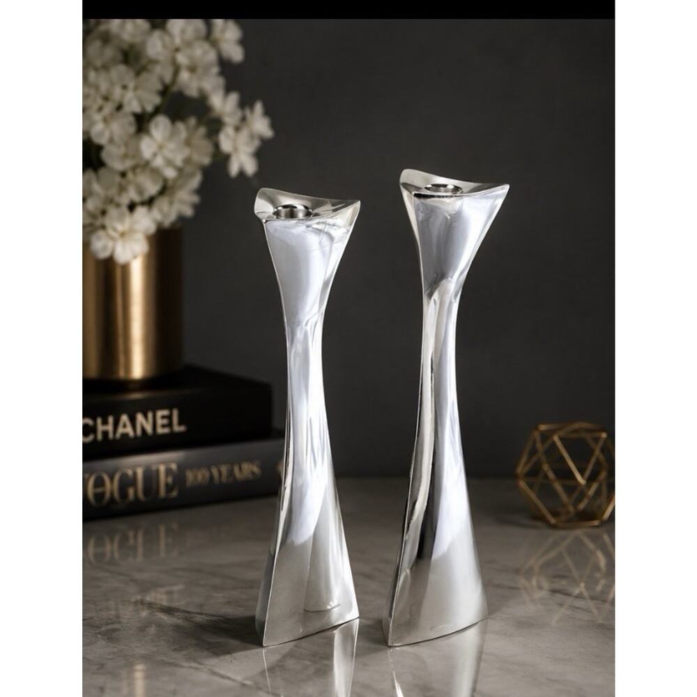 Rare Candle Holders Richard K Thomas 1965 Nambe 598 MCM Modernist Pair Set Metal